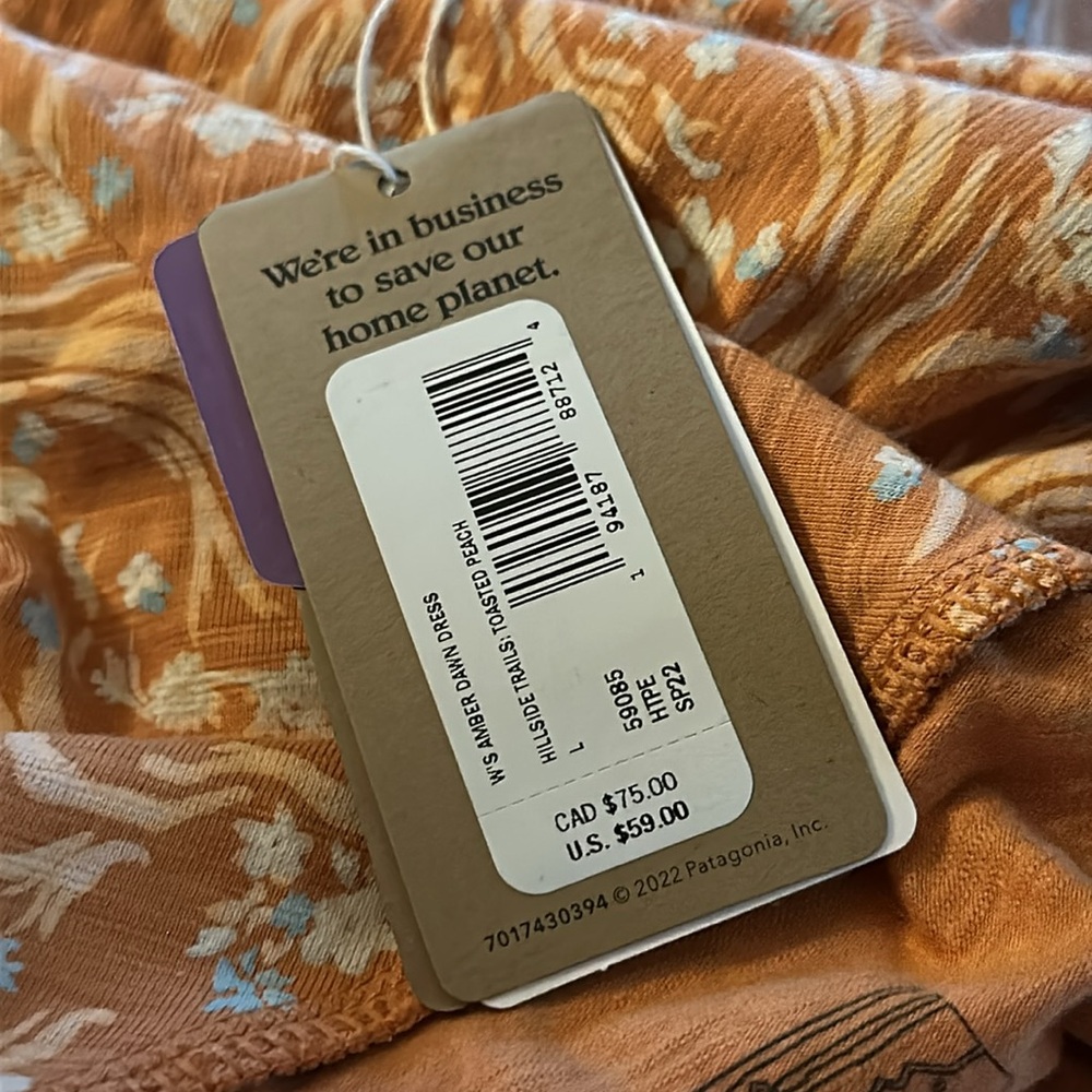 Patagonia Amber Dawn Dress Hillside‎ Trails Toasted Peach Sundress NWT Large - Picture 11 of 13